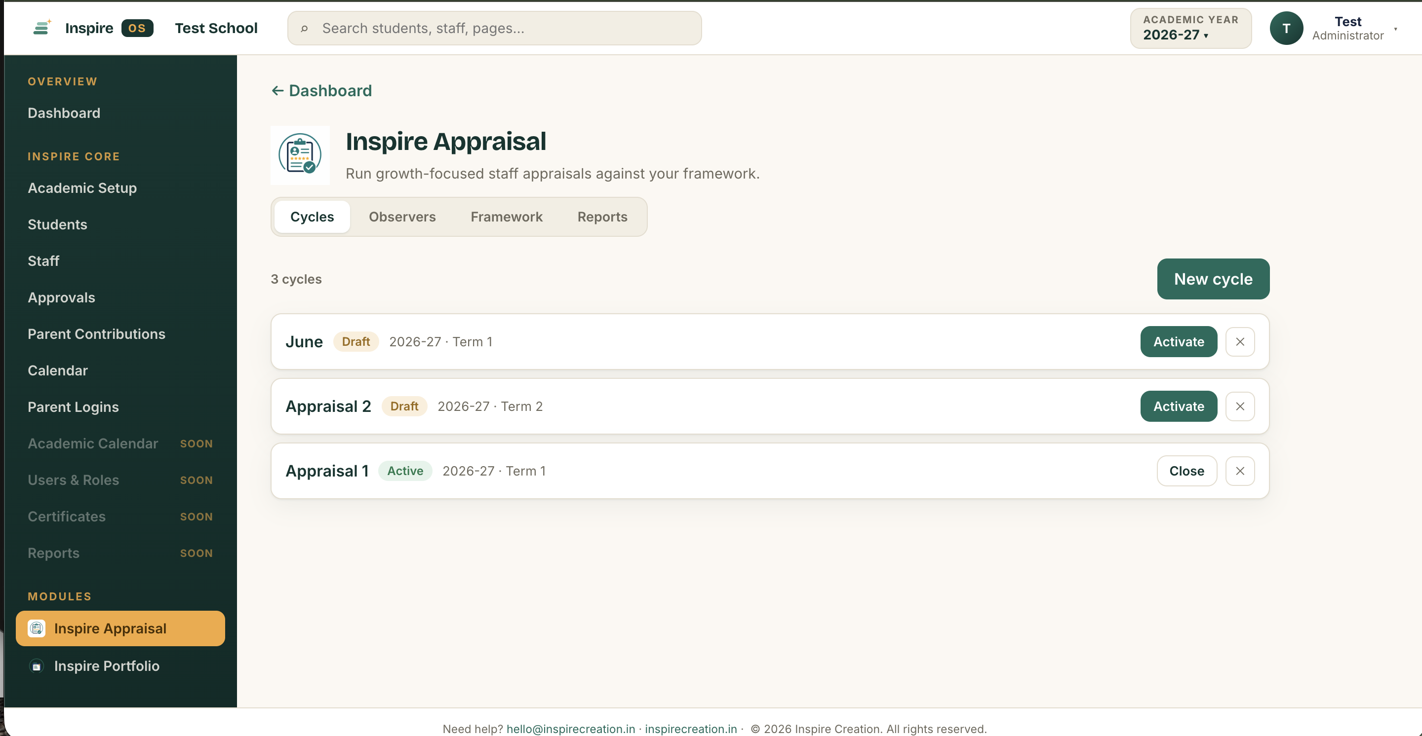 Inspire Appraisal staff dashboard
