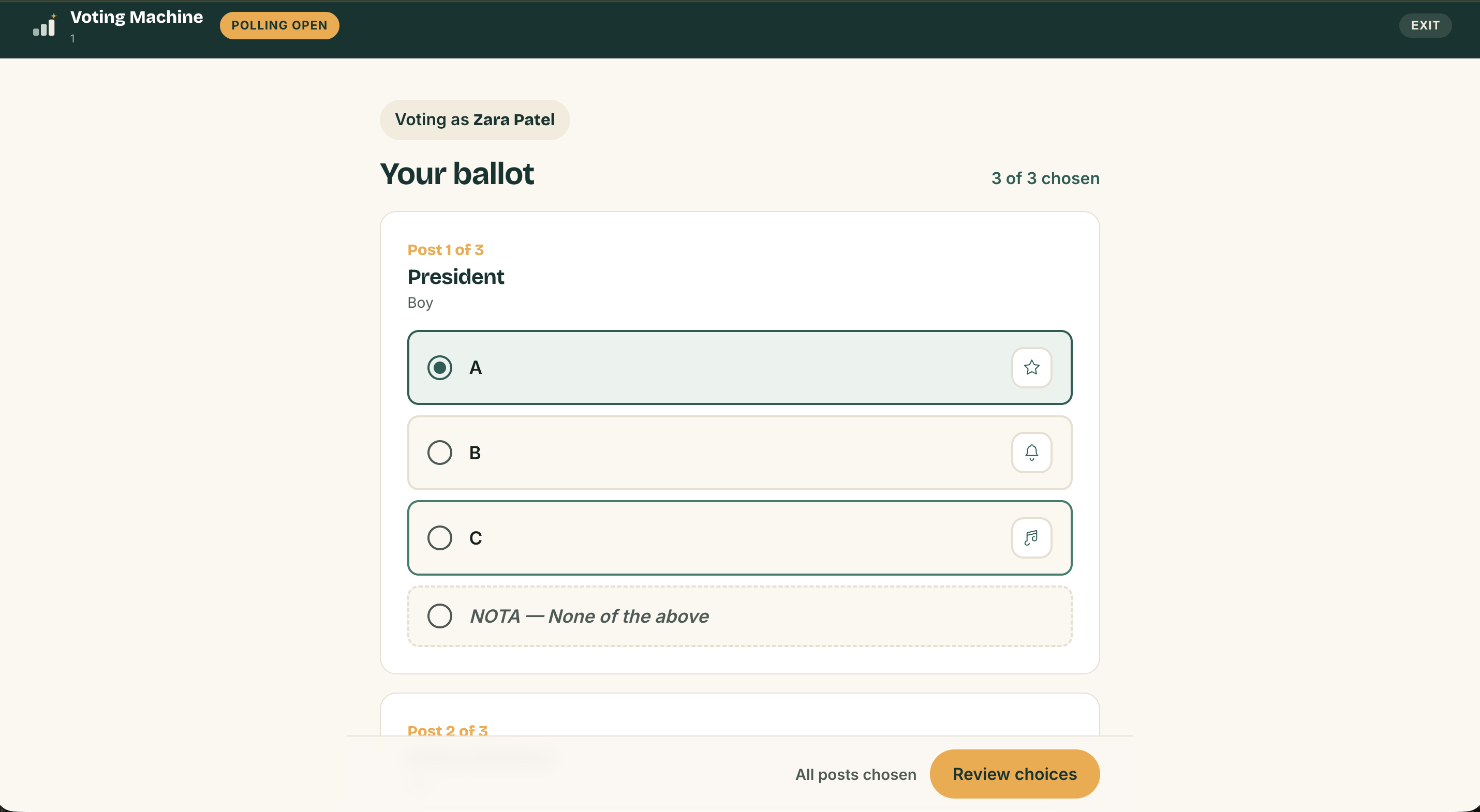 Inspire Elect voting booth screen