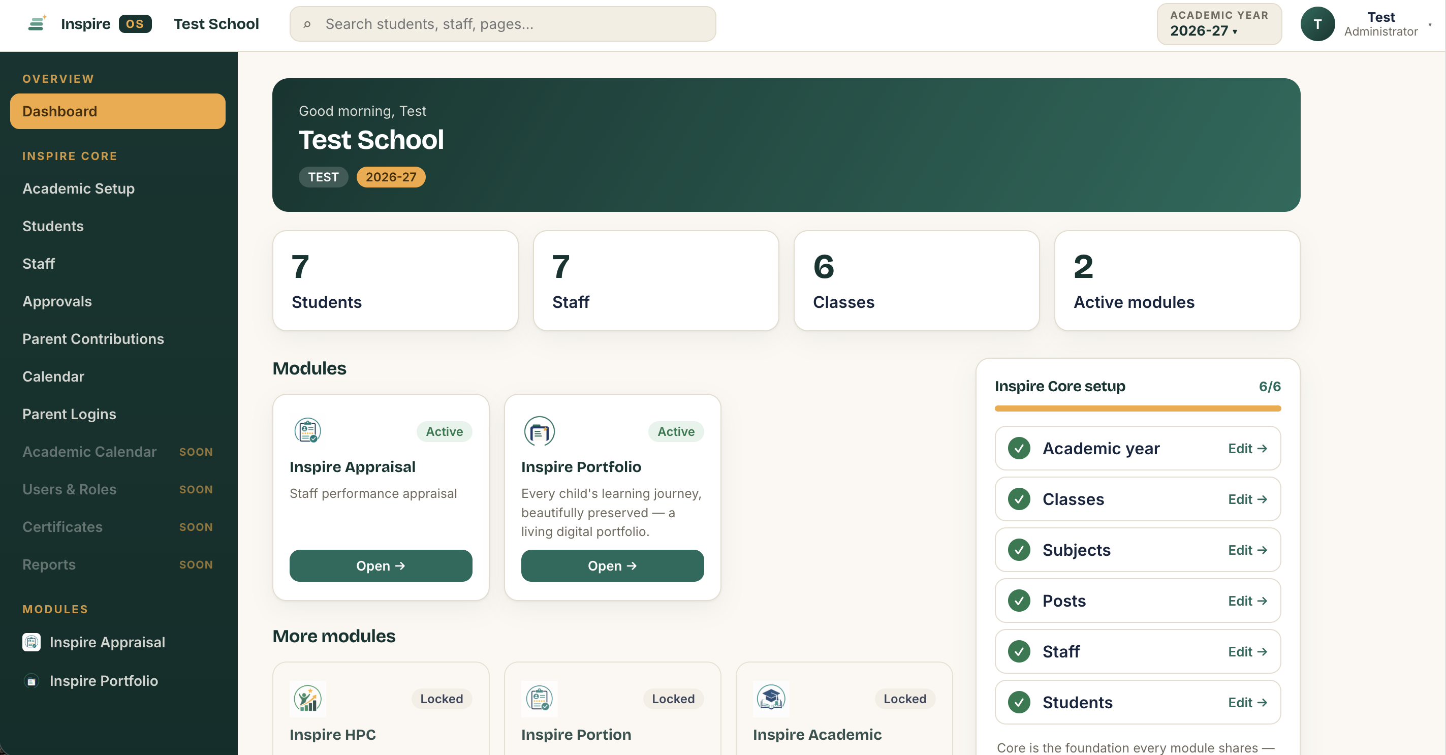 Inspire OS platform dashboard